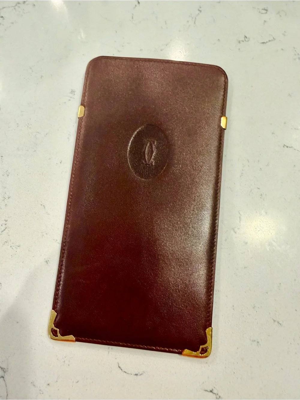 Cartier Vintage Embossed Leather Eyeglass Case with Gold Corner